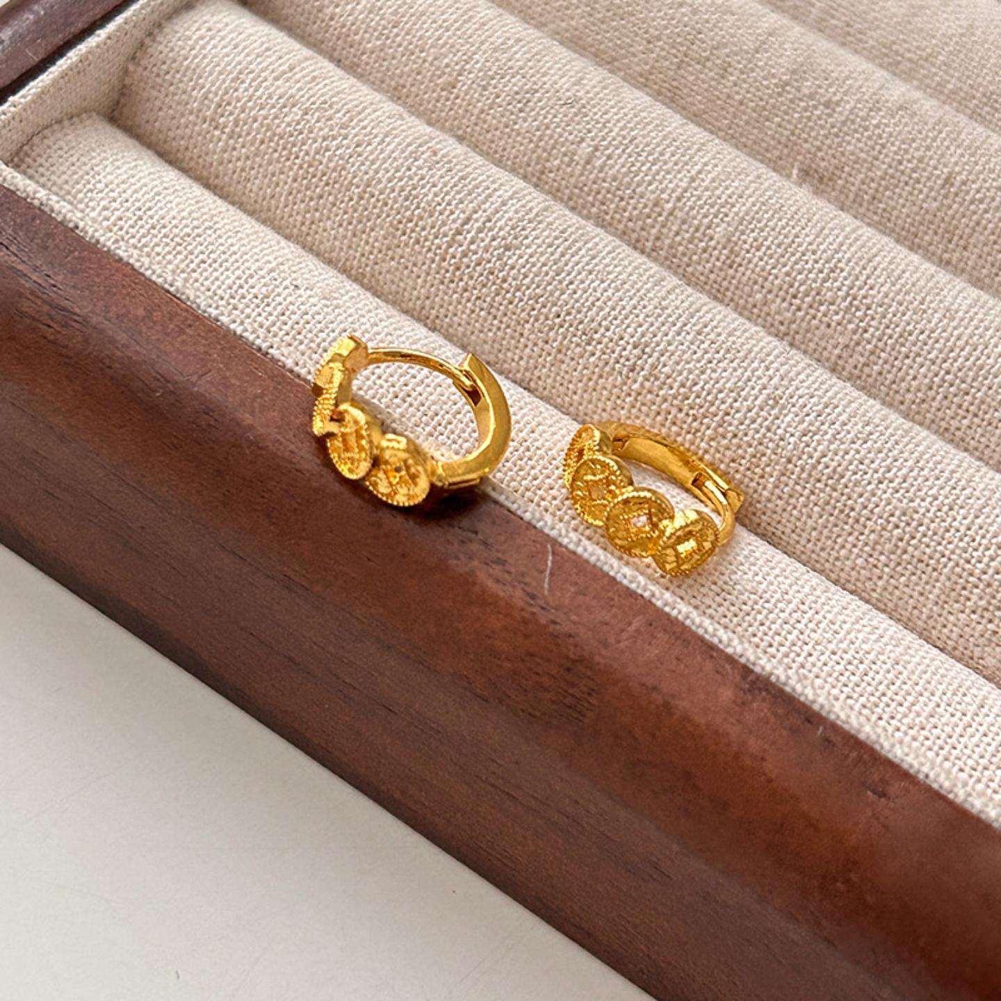 真金电镀铜钱圆形耳扣耳环时尚个性冷淡风耳钉小众高级感耳饰工厂