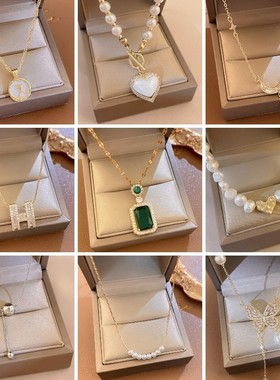 真金电镀淡水珍珠锆石爱心项链时尚轻奢气质锁骨链小众高级感项饰