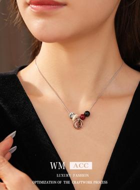 钛钢斑点石锁骨链复古民族风吊坠