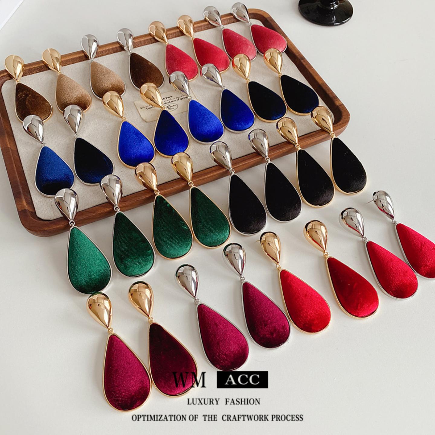 中古vintage金丝绒水滴耳环时尚复古气质百搭耳钉小众高级感耳饰