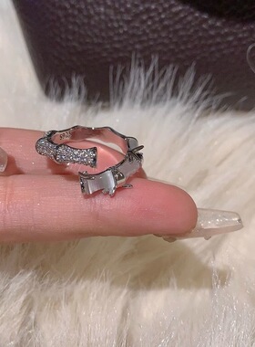 步步高竹节戒指女时尚中国风猫眼石镶钻开口调节指环2023复古闺蜜