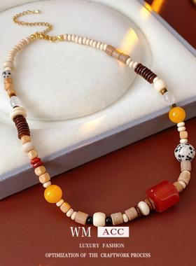 新中式玛瑙木质椰壳锁骨链