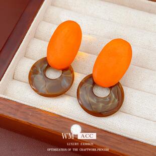 简约银针树脂木片几何耳环时尚复古民族风耳钉小众高级感耳饰