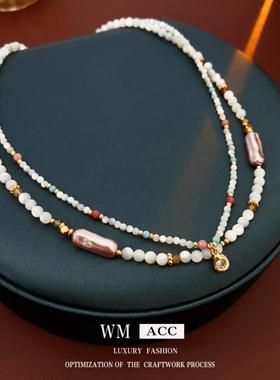 贝母珍珠串珠项链女轻奢复古