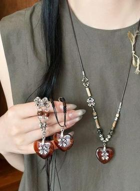 新中式陶瓷吊坠项链复古锁骨链