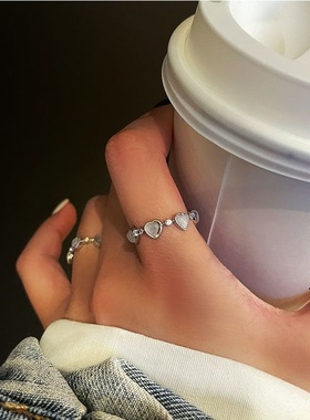 爱心戒指女网红精致轻奢ins小众设计指环冷淡风高级猫眼石食指戒