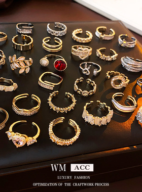 真金电镀爱心开口戒指 时尚轻奢高级感食指戒 铜手饰指环饰品