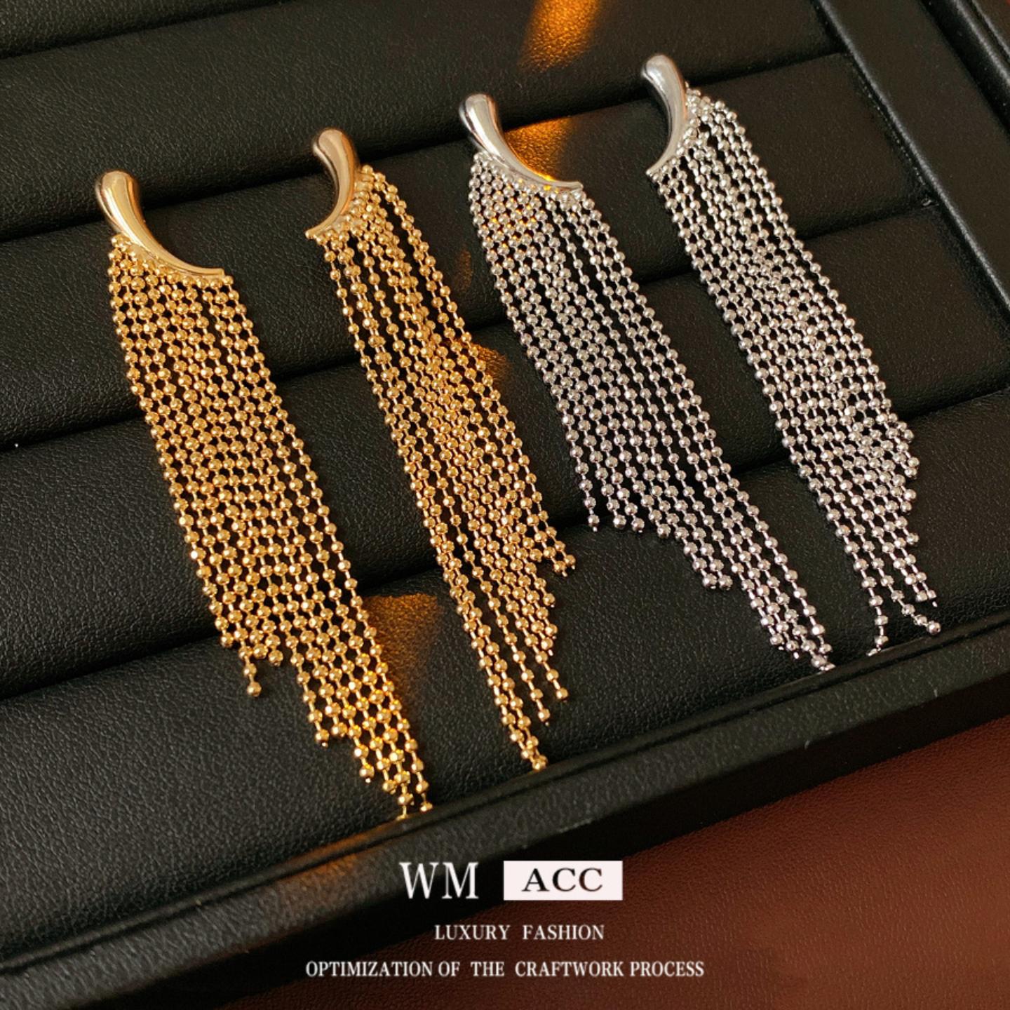 真金电镀银针水滴流苏耳环时尚个性冷淡风耳钉小众高级感耳饰工厂