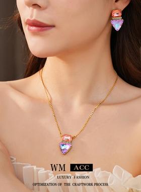 vintage镶钻三角形轻奢首饰套装