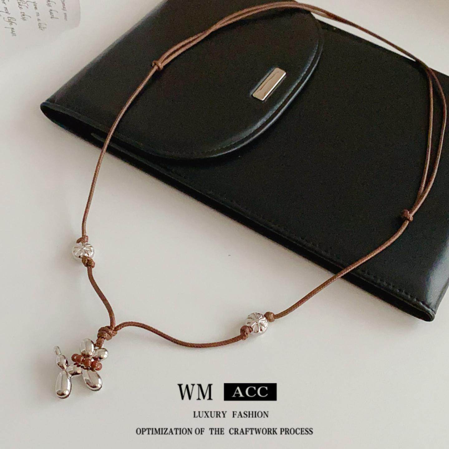 圆形花朵小狗项链长款吊坠个性冷淡风毛衣链气质小众饰品女高级感