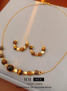 真金电镀虎眼石复古饰品女