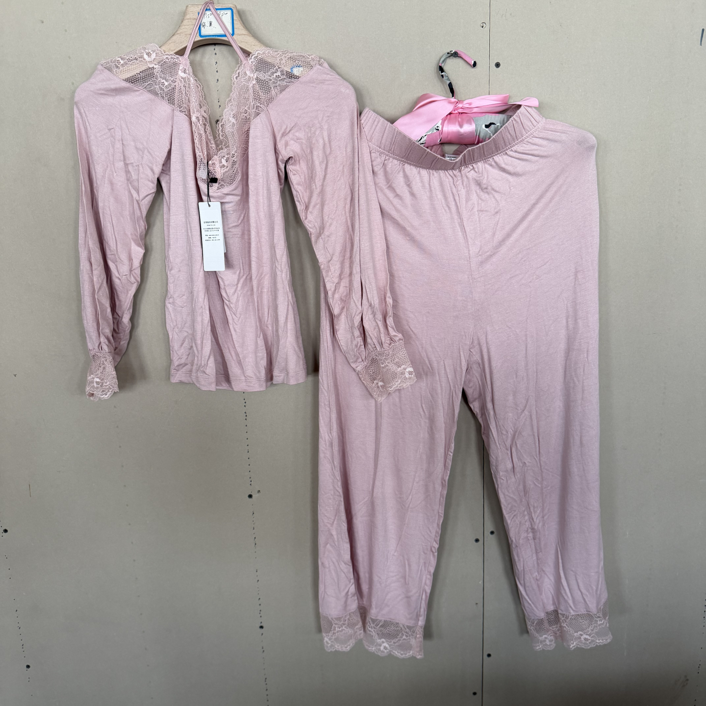 shine love 心爱纯色蕾丝两件套睡衣长袖长裤家居服套装SL46AA21