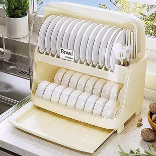 碗筷餐具收纳盒双层大容量带盖多功能碗柜厨房装碗盘沥水置物架子