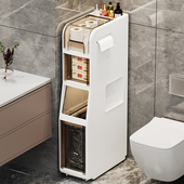 浴室夹缝柜化妆室置物架洗手间收纳柜带垃圾桶纸篓厕所马桶收纳柜