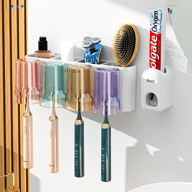 牙刷置物架免打孔抗菌漱口杯牙杯架子卫生间壁挂家庭牙具牙膏套装