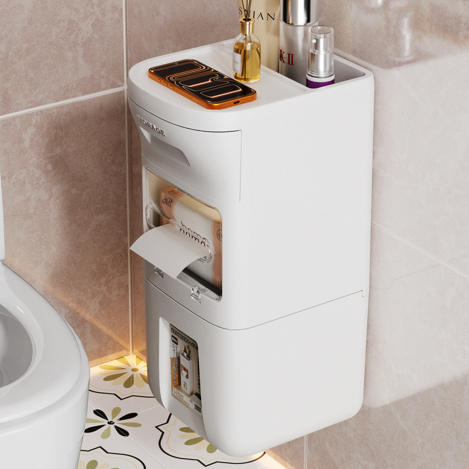 壁挂式免打孔卫生间多功能置物架