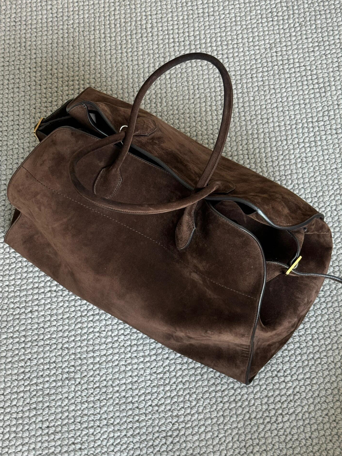 thumbnail for [Kendou same] row suede bag tote bag top layer leather handbag brown suede bag