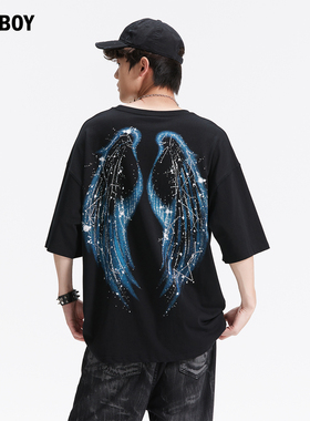 BADBOY官方正品男装夏季潮牌男女同款短袖潮涂鸦天使翅膀高街T恤