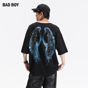 BADBOY官方正品男装夏季潮牌男女同款短袖潮涂鸦天使翅膀高街T恤