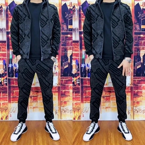秋冬季新款拼接连帽百搭另类个性休闲舒适长袖长裤运动服男两件套
