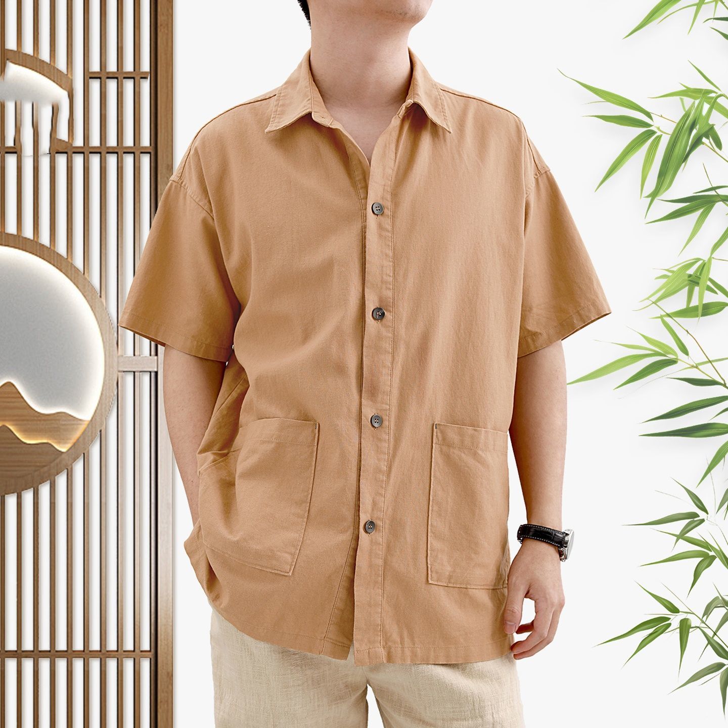 薄款夏季新款休闲男士衬衫宽松百搭2025纯色舒适亚麻透气简约衬衣
