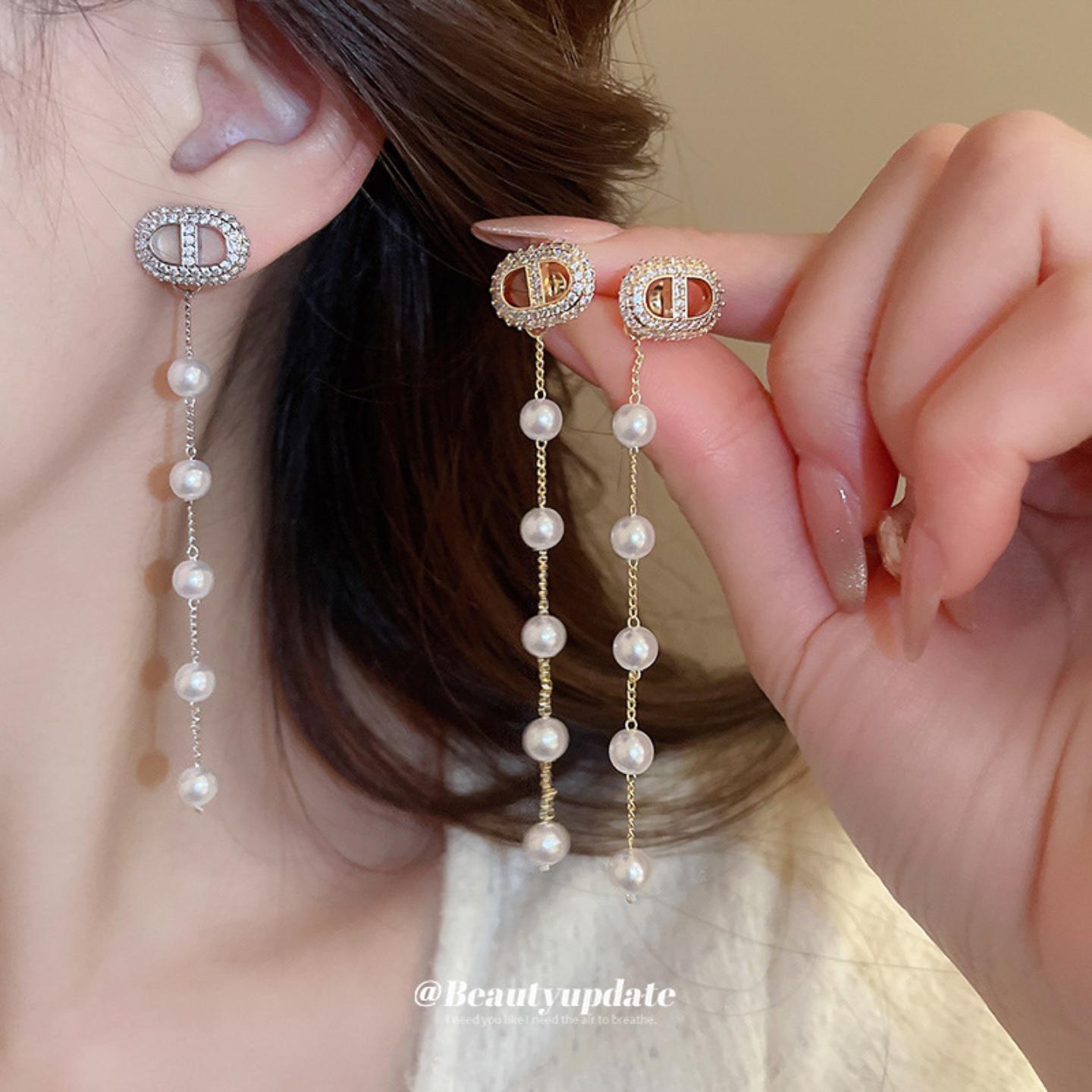 银针锆石猪鼻子流苏一款两戴式耳环女时尚耳钉气质耳饰轻奢高级感