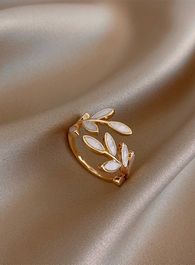 韩国东大门树叶开口戒指小众设计感简约指环时尚百搭气质手饰