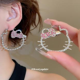 镶钻镂空猫咪一款多戴耳环可以当发夹气质耳钉轻奢高级感耳饰
