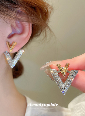 真金电镀银针ins风耳环法式满钻一款两戴设计耳钉甜美气质耳饰女