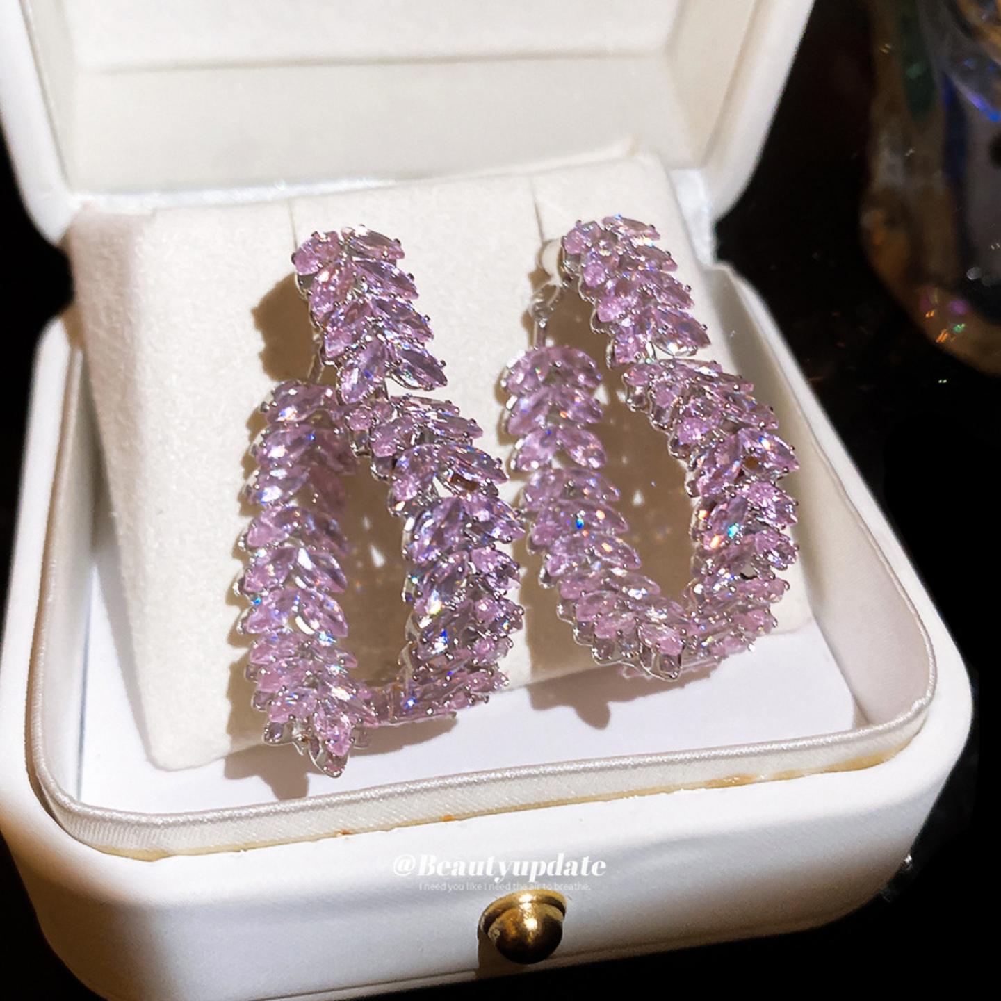 心动轨迹银针超闪锆石爱心耳钉|