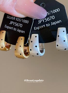 18k真金电镀拉丝U形吊坠波点耳扣欧美金属耳钉时尚小众设计感耳饰