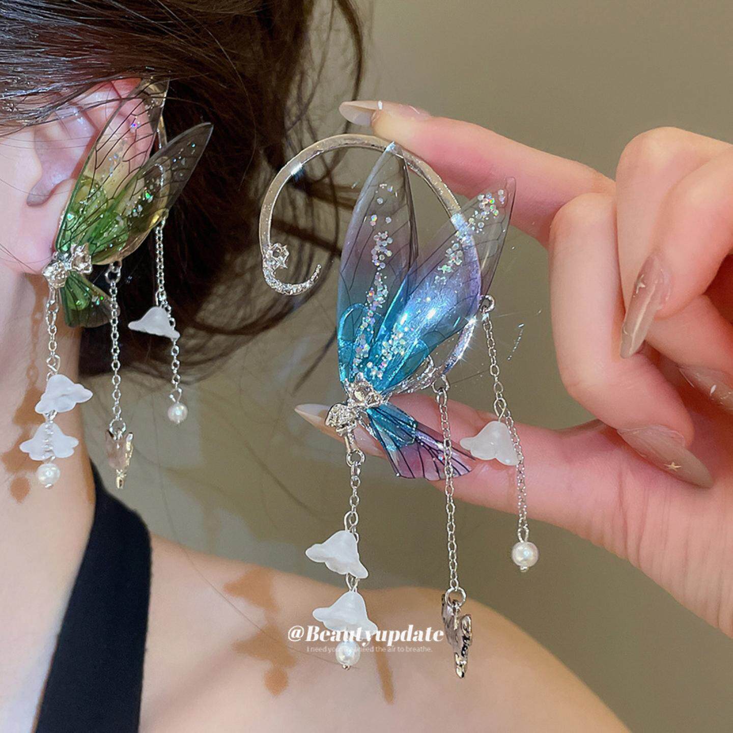 树脂花朵翅膀吊坠耳挂森系甜美