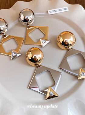 银针镶钻几何耳环欧美夸张小众耳钉女时尚气质耳饰轻奢高级感