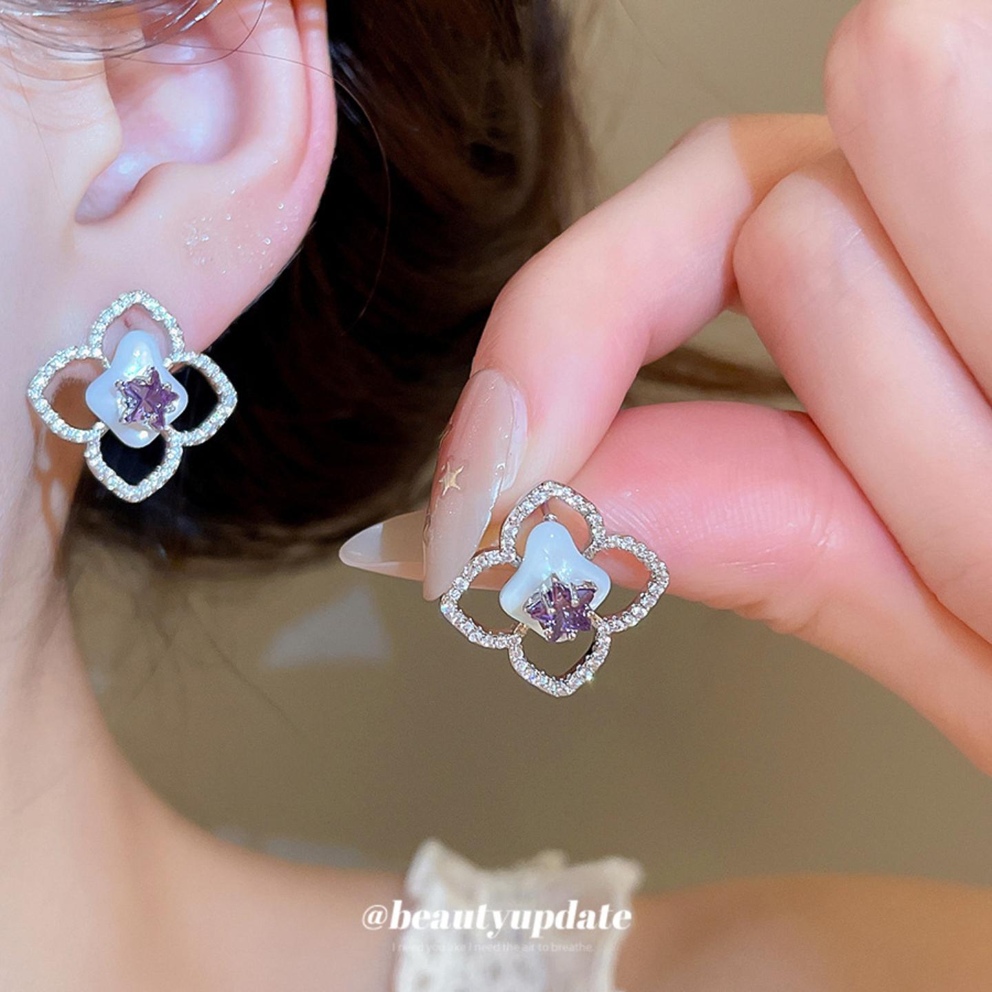 清冷女主风超闪锆石花朵星星耳钉