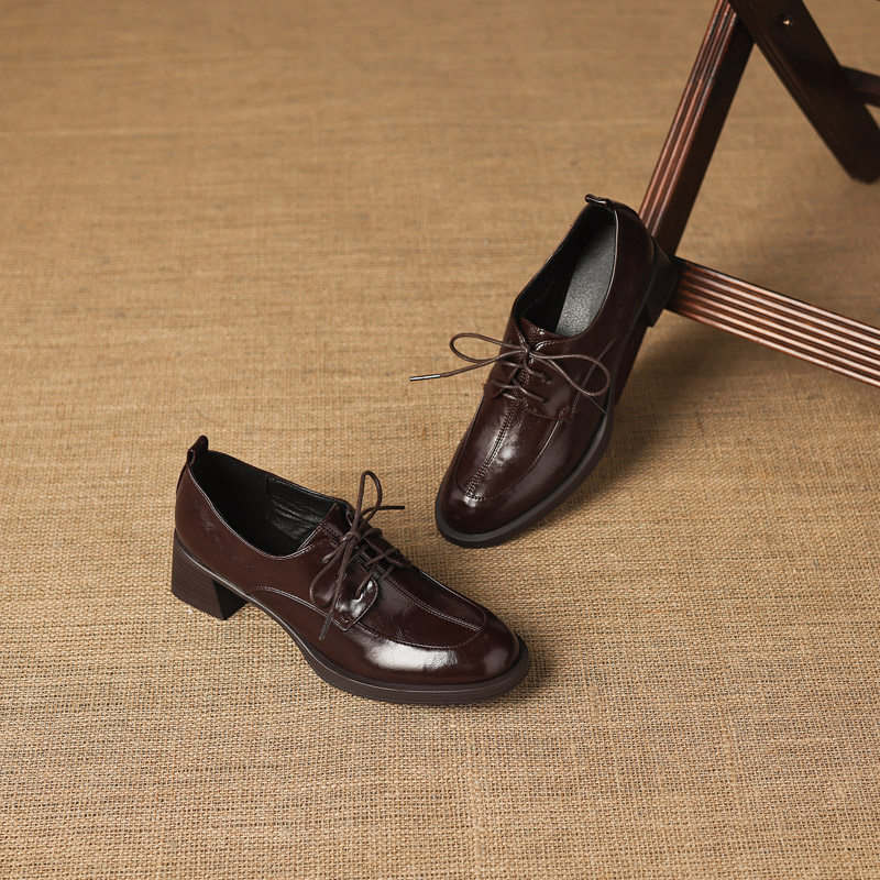 6.5cm英伦风深口单鞋女粗跟系带小皮鞋圆头不累脚复古高跟大码鞋,女鞋,深口单鞋,淘宝优惠券,粉丝福利购,淘宝优惠卷