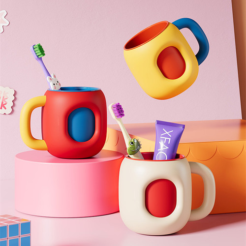 380ml儿童食品级抑菌撞色漱口杯