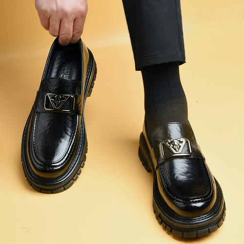 冬乐福鞋男款皮鞋2025新款年轻人透气工作一脚蹬鞋子男鞋商务休闲