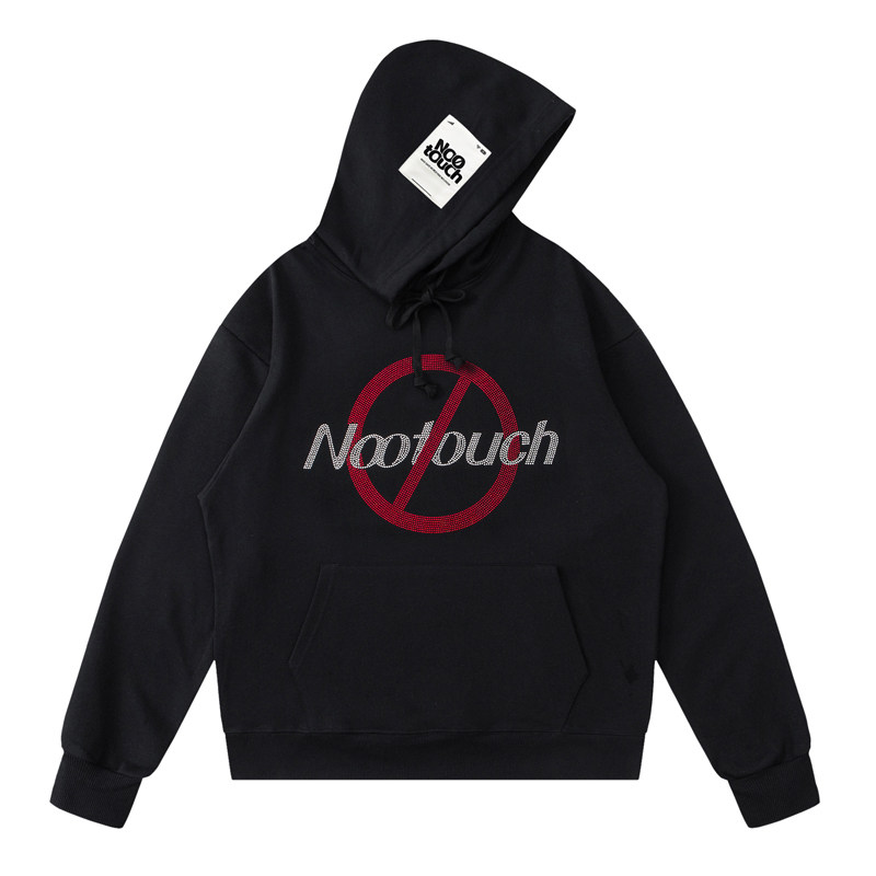 Nootouch禁止触摸潮牌水钻男女同款情侣连帽套头落肩款卫衣