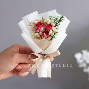 饰送男女友创意礼盒 汽车载玫瑰干花见面小花束伴手礼迷你玫瑰装