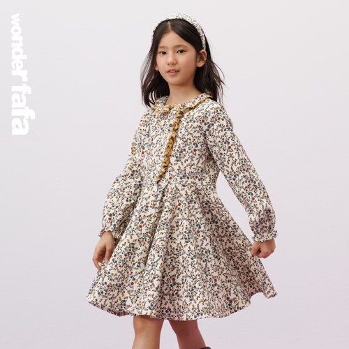wonderfafa女童碎花娃娃领连衣裙