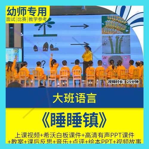 幼儿园优质公开课大班语言《睡睡镇》视频教案希沃白板课件ppt1