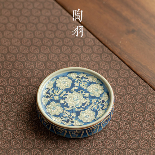 仿宋汝窑元青花盖置陶瓷壶盖
