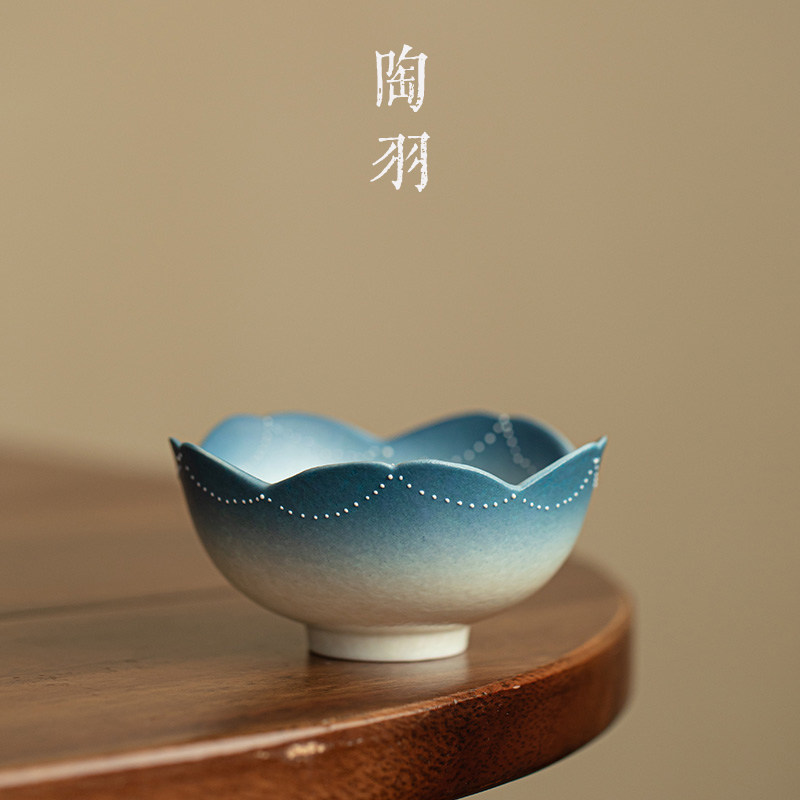 岩矿白手绘堆雕渐变主人杯家用陶瓷茶杯单杯防烫功夫茶具品茗杯,餐饮具,茶杯,淘宝优惠券,粉丝福利购,淘宝优惠卷