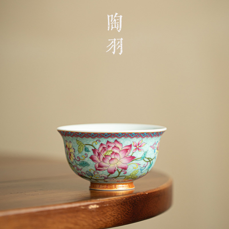 仿古珐琅彩莲华生香小天心杯家用防烫陶瓷主人杯功夫茶具单杯茶杯