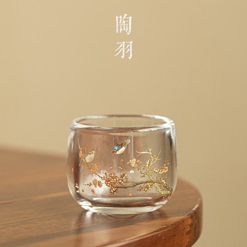 加厚玻璃喜鹊报春茶杯家用主人杯