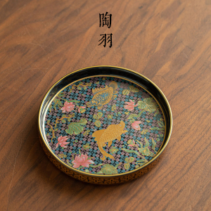 金鳞戏莲鱼藻纹壶承家用陶瓷干泡台新中式复古珐琅彩果盘功夫茶具