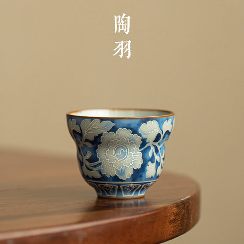 汝窑元青花葫芦杯陶瓷茶杯主人杯