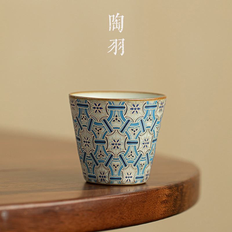汝窑锁子甲陶瓷主人杯功夫茶具