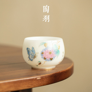 璞玉冰种绣球花大罗汉杯陶瓷茶杯主人杯高颜值男女品茗杯功夫茶具