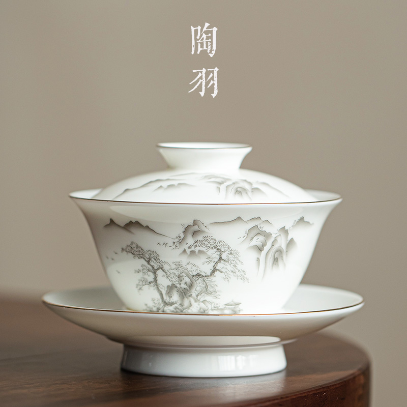 德化白瓷三才蓋碗功夫茶具